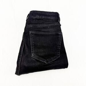 Zara Black Flared Wide Leg Raw Hem Denim Jeans Zip Up Size 6